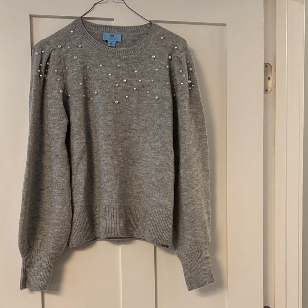 CeCe Gray Sweater with Pearl Details